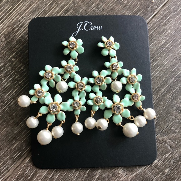 J. Crew Jewelry - J. Crew Mint and Pearl Chandelier Earrings